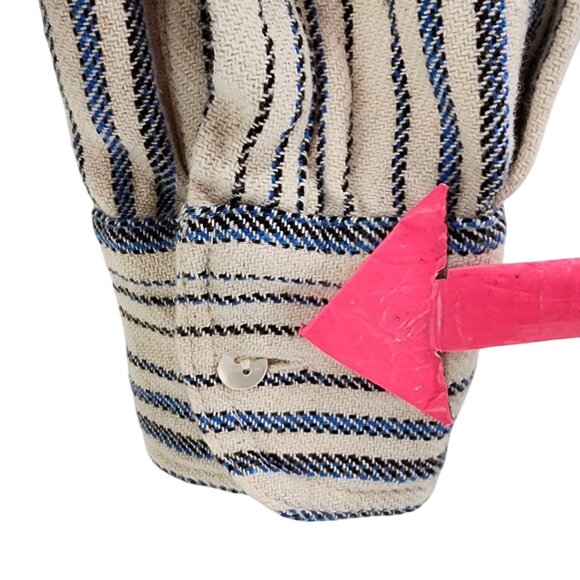 Ba&Sh Womens 0 Top Flannel Striped Button Down Shirt Ivory Blue Black Marius - Picture 6 of 13